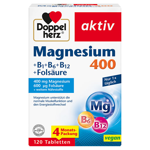 DOPPELHERZ Magnesium 400+B1+B6+B12+Fols&auml;ure Tabl.